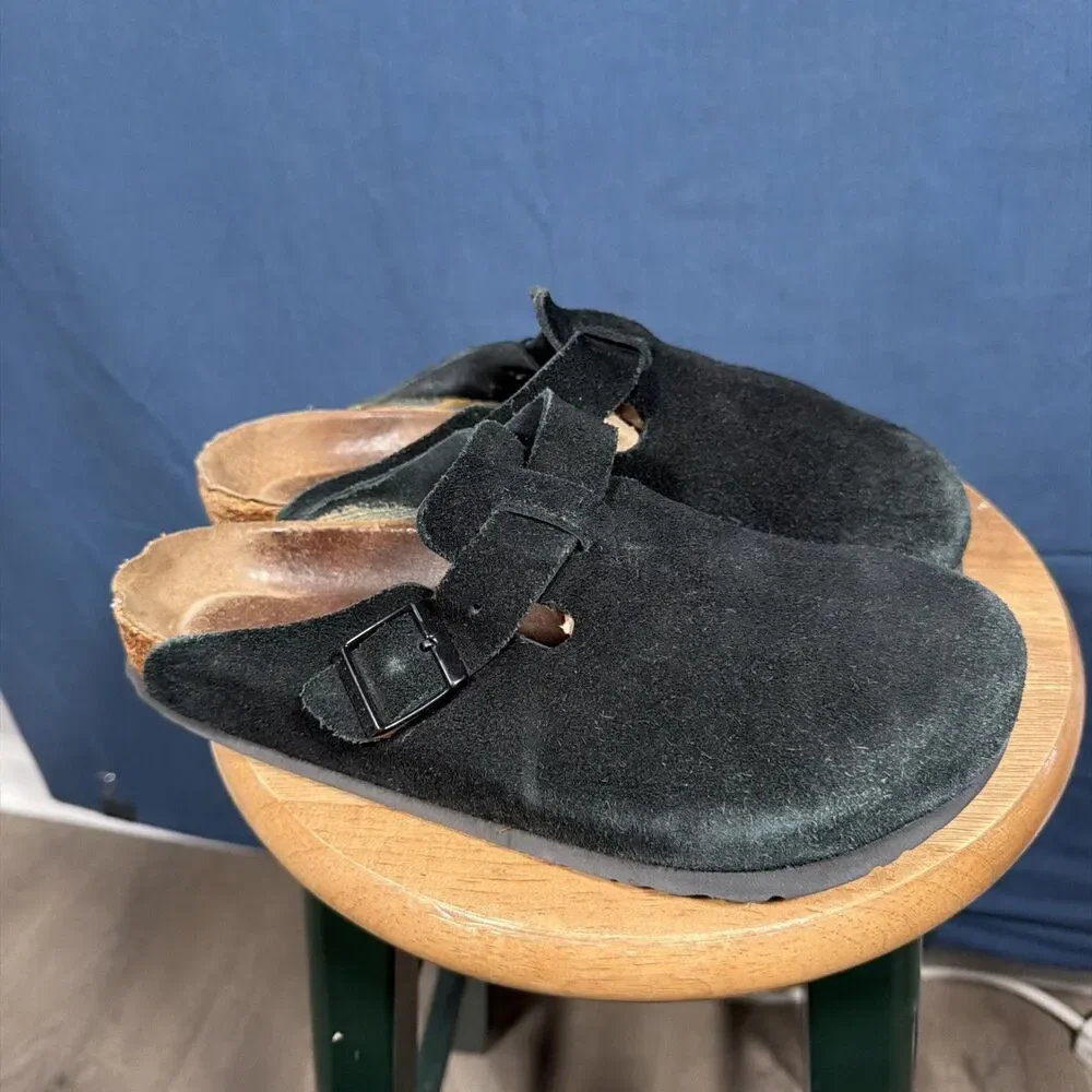 Birkenstock Men’s Boston Black Suede Buckle Clogs EU Size 41 Casual Shoes